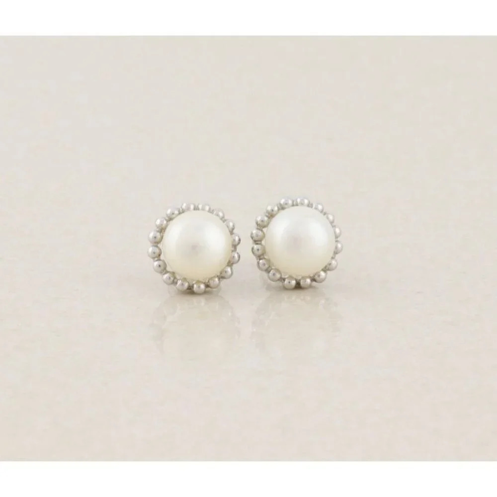 14k White Gold 8mm Freshwater Pearl Earrings Stud Post